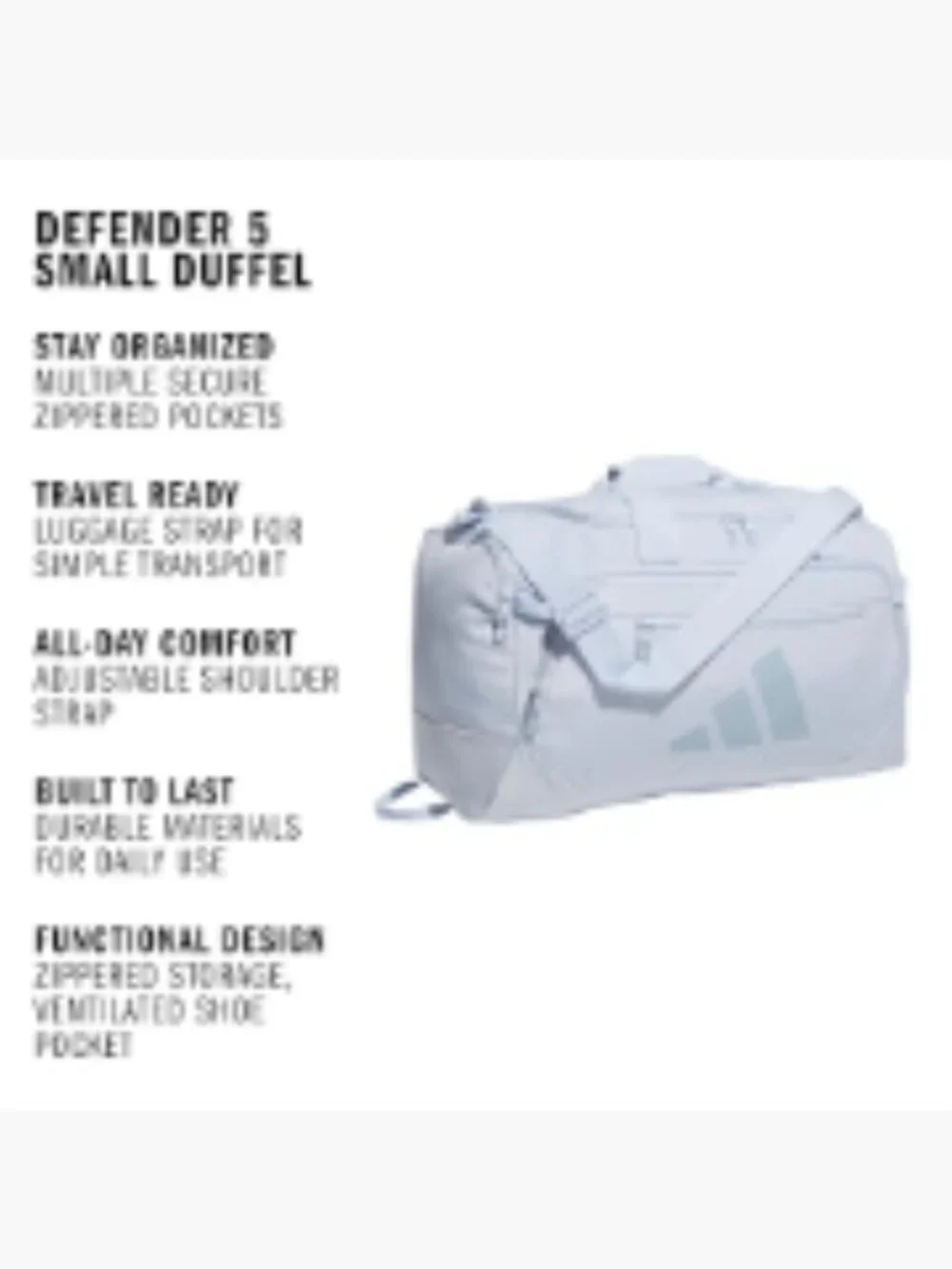 adidas Defender 5 Small Duffel Bag 43L Travel Gym Sport Luggage